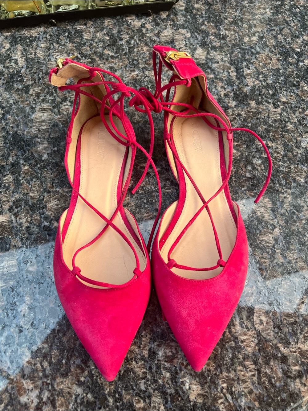 J Crew Magenta Pink Suede Pointy Toe Lace Up D'Orsay Ballet Flats 9